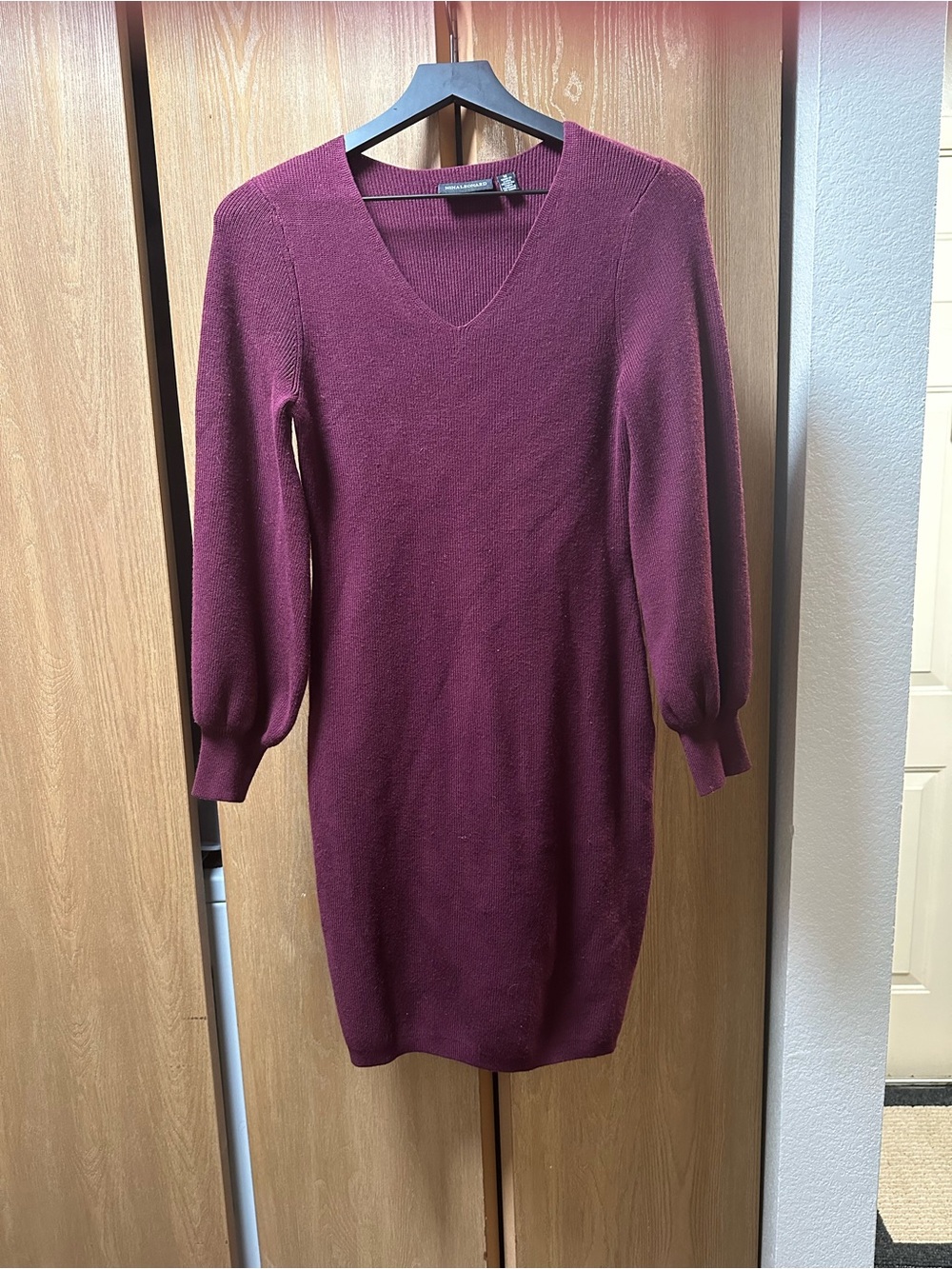 Nina Leonard Burgundy V-Neck Long Sleeve Sweater Dress
